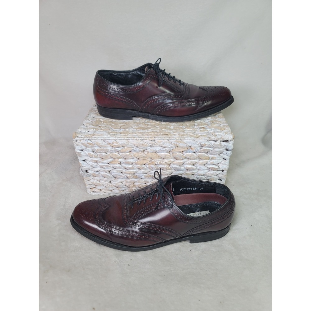 Florsheim Burgundy Leather Wingtip Oxford Shoes Mens 10 D Brogue Heritage Formal